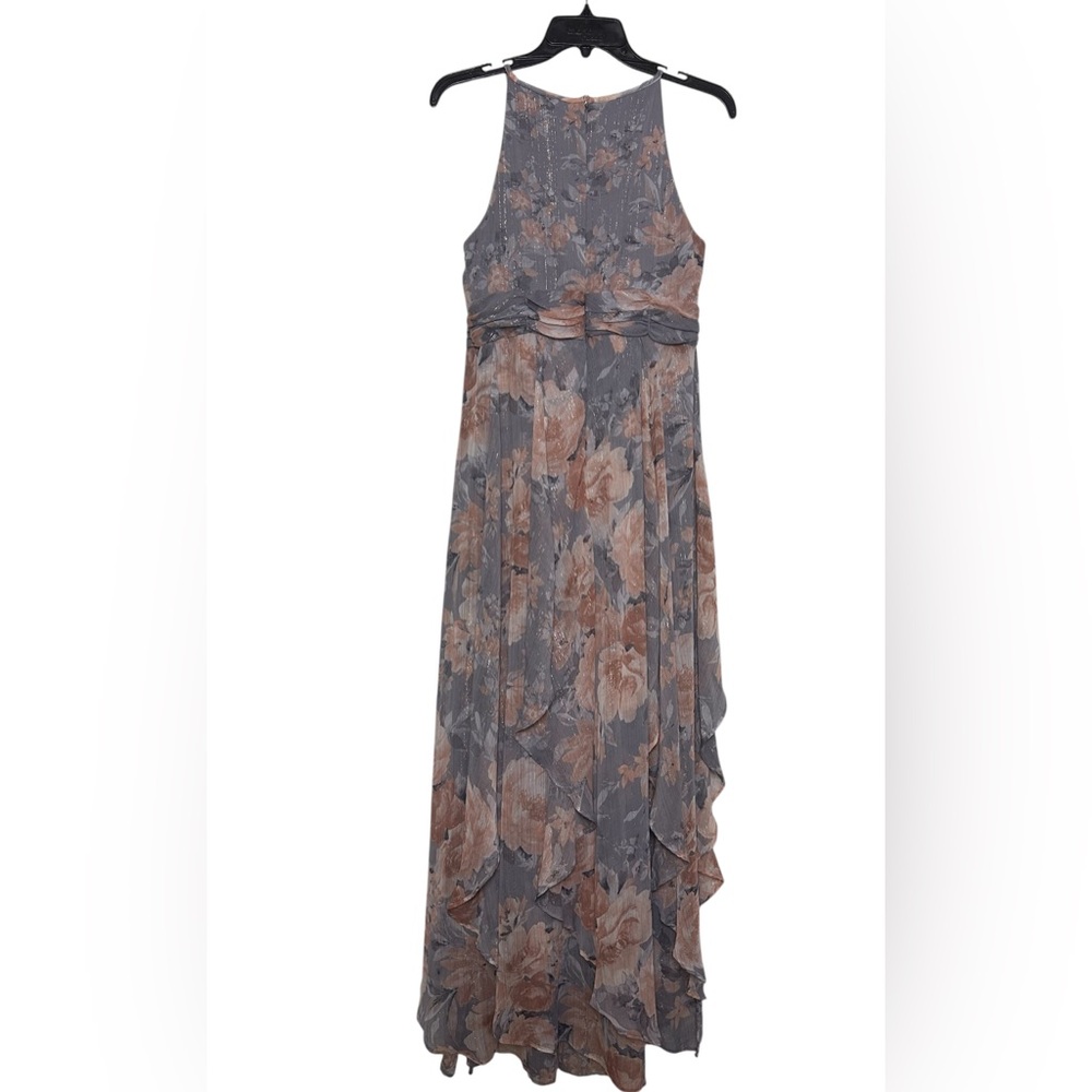 R&M Richards Women’s Floral Halter Maxi Dress Gray & Mauve Size 4P - Picture 5 of 12